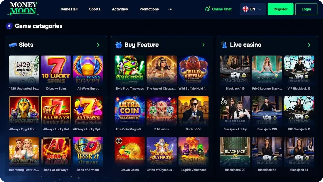 moneymoon casino games